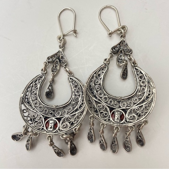 Sterling Silver Dangle Earrings with Amber Cabochon - Picture 8 of 11